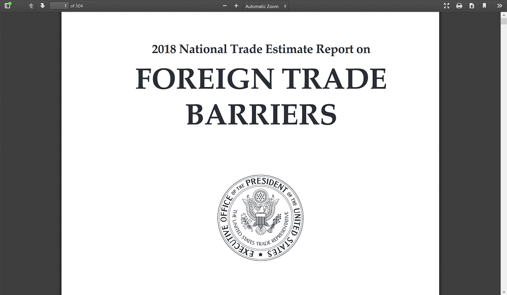 USTR National Trade Estimate Report cover