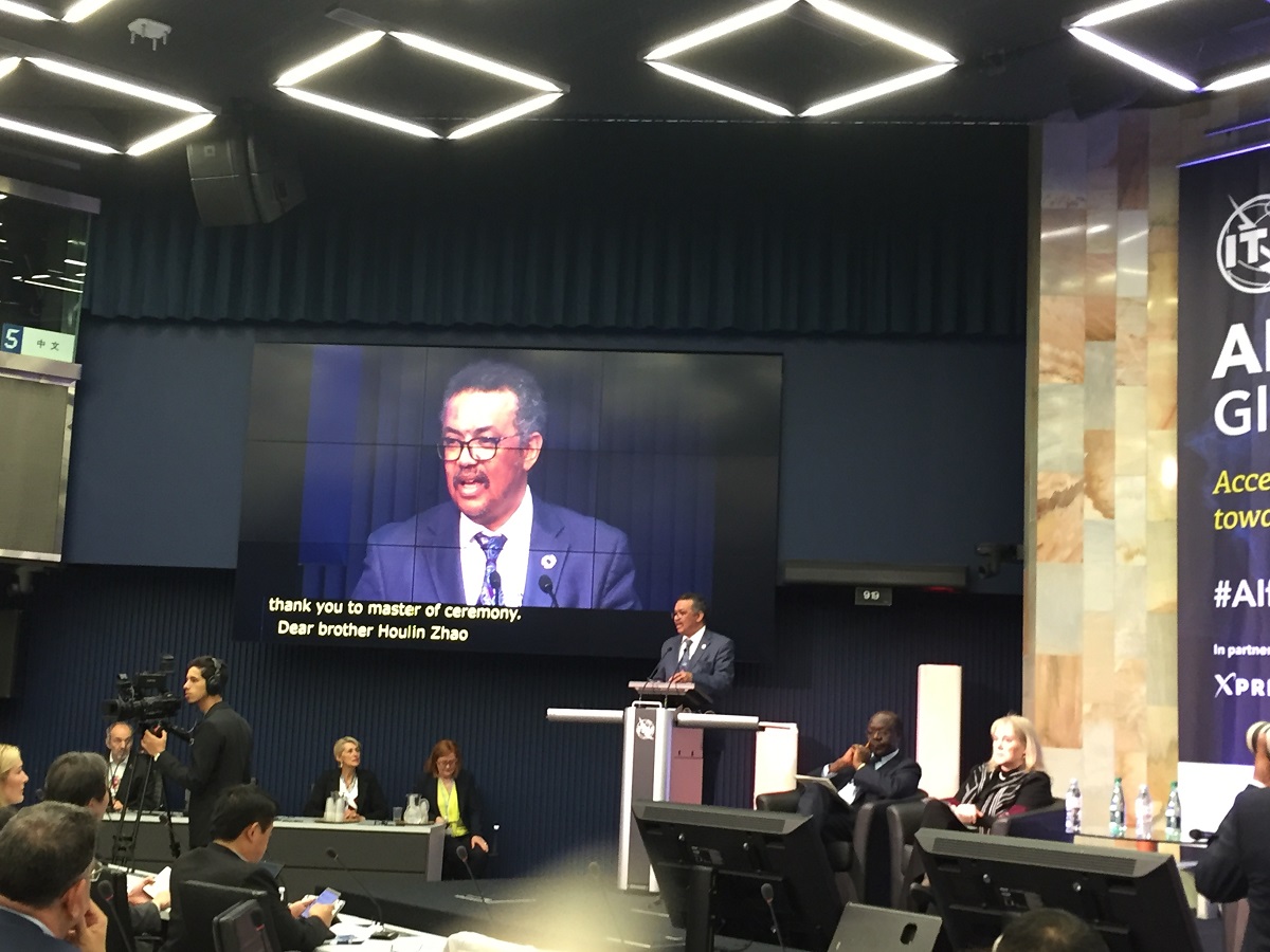 Dr Tedros speaking at the AI for Good Summit